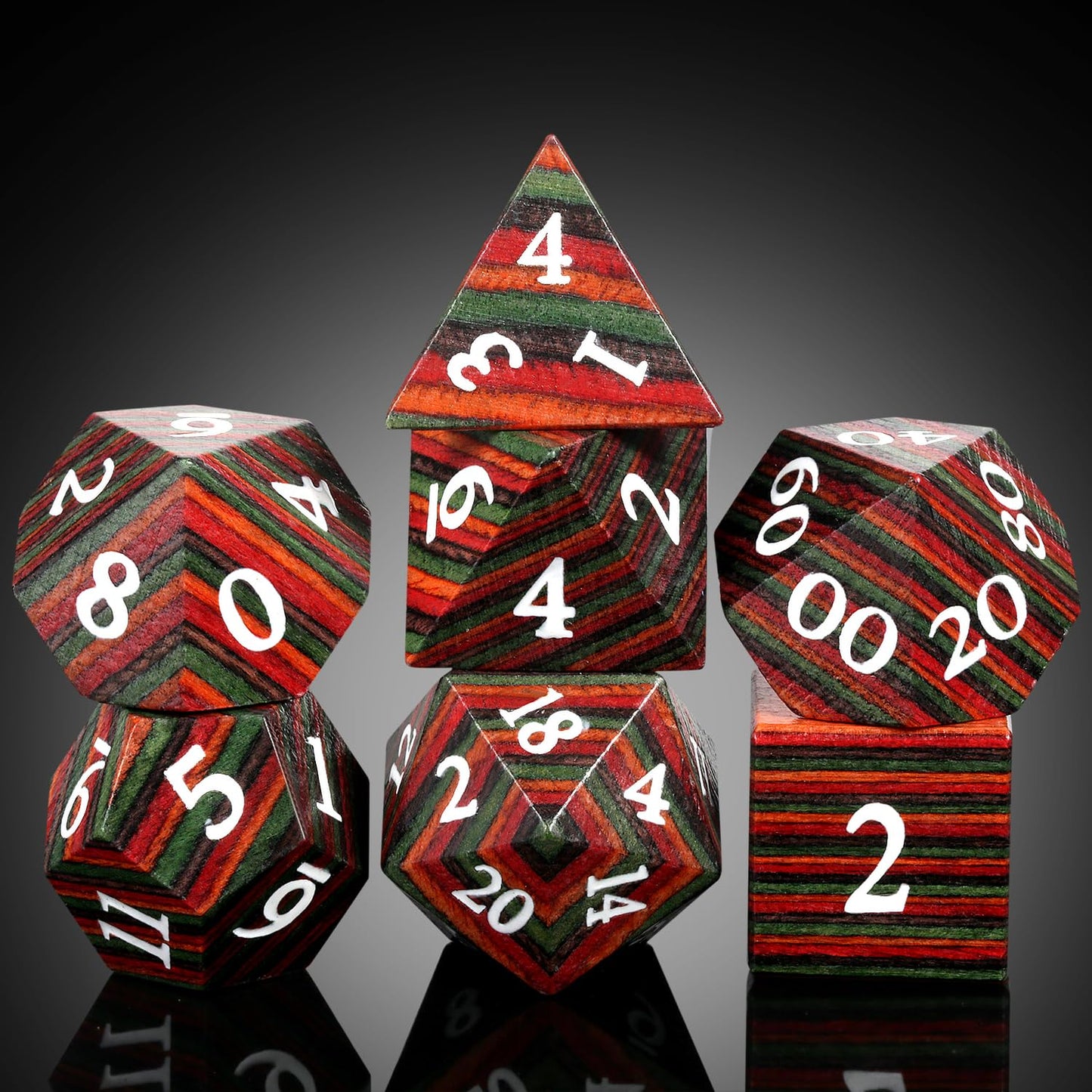 Wooden D&D Dice, DNDND Technical Wood DND Die Set with Gift Case for Dungeons and Dragon Tabletop Games (Technical Wood)