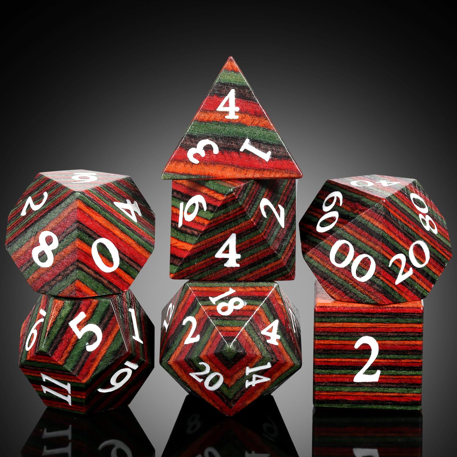 Wooden D&D Dice, DNDND Technical Wood DND Die Set with Gift Case for Dungeons and Dragon Tabletop Games (Technical Wood)
