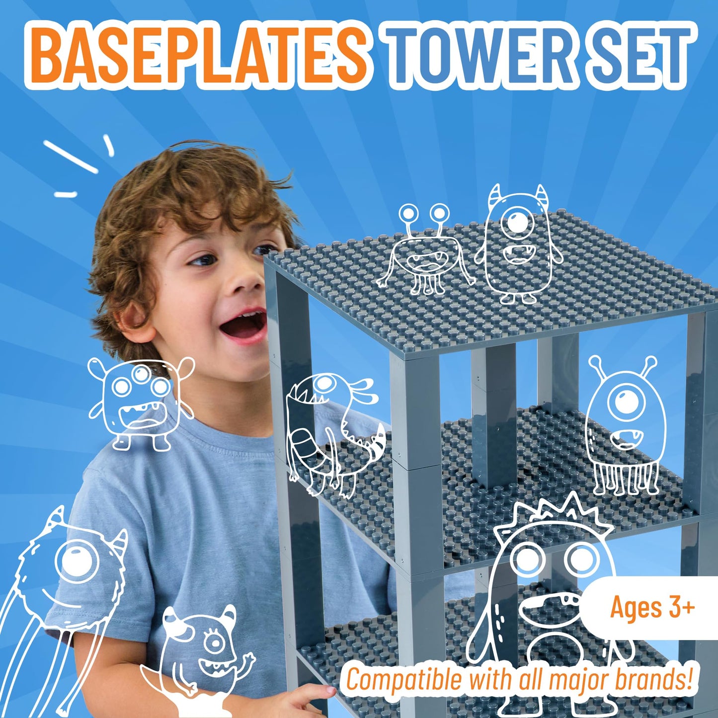 Strictly Briks Compatible With Lego Classic Stackable Baseplates, Building Bricks For Towers, Shelves, And More, Charcoal Gray,