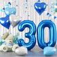 Biapian 40 Inch Blue Number 30 Balloons, 8Pcs Large Foil Number 3 & 0 Balloons With 18'' Blue Silver Heart Shape Balloon For 30T