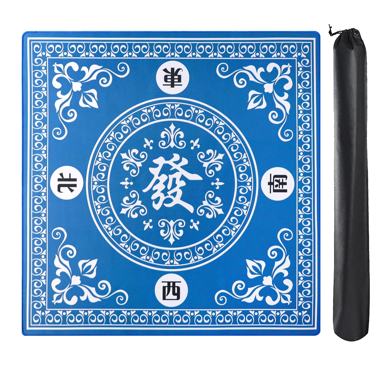 GUSTARIA Mahjong Mat - 31.5"x31.5" Blue Rubber Anti-Slip with 3 Dice & Carrying Bag for Board Games