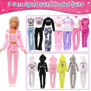 Barwa 9 Sets Doll Clothes Hooded Sports Suit Casual Outfits Tops And Pants Doll Pajamas For 11.5 Inch Girls Doll