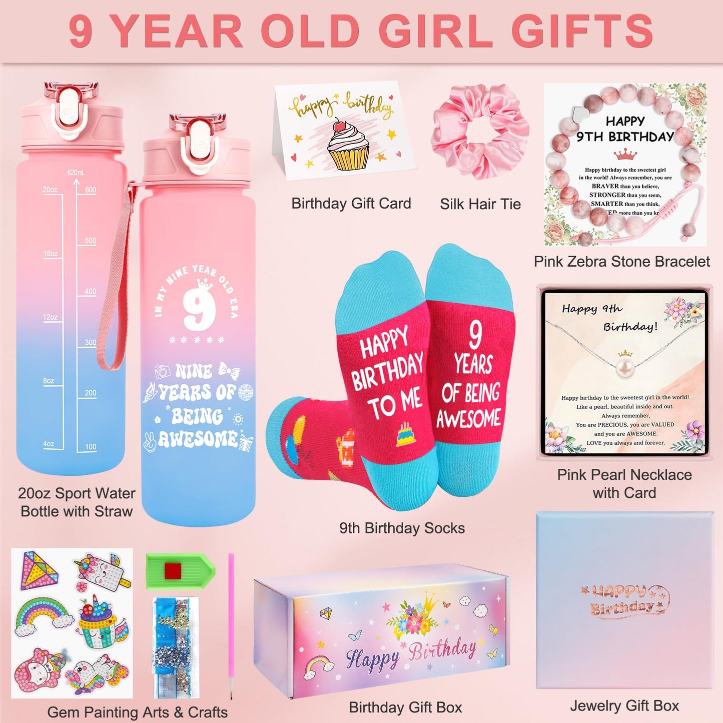 Juesly Gifts for 9 Year Old Girl, 9 Year Old Girl Birthday Gifts for Daughter, Granddaughter, Niece, 9th Birthday Gift for Girls