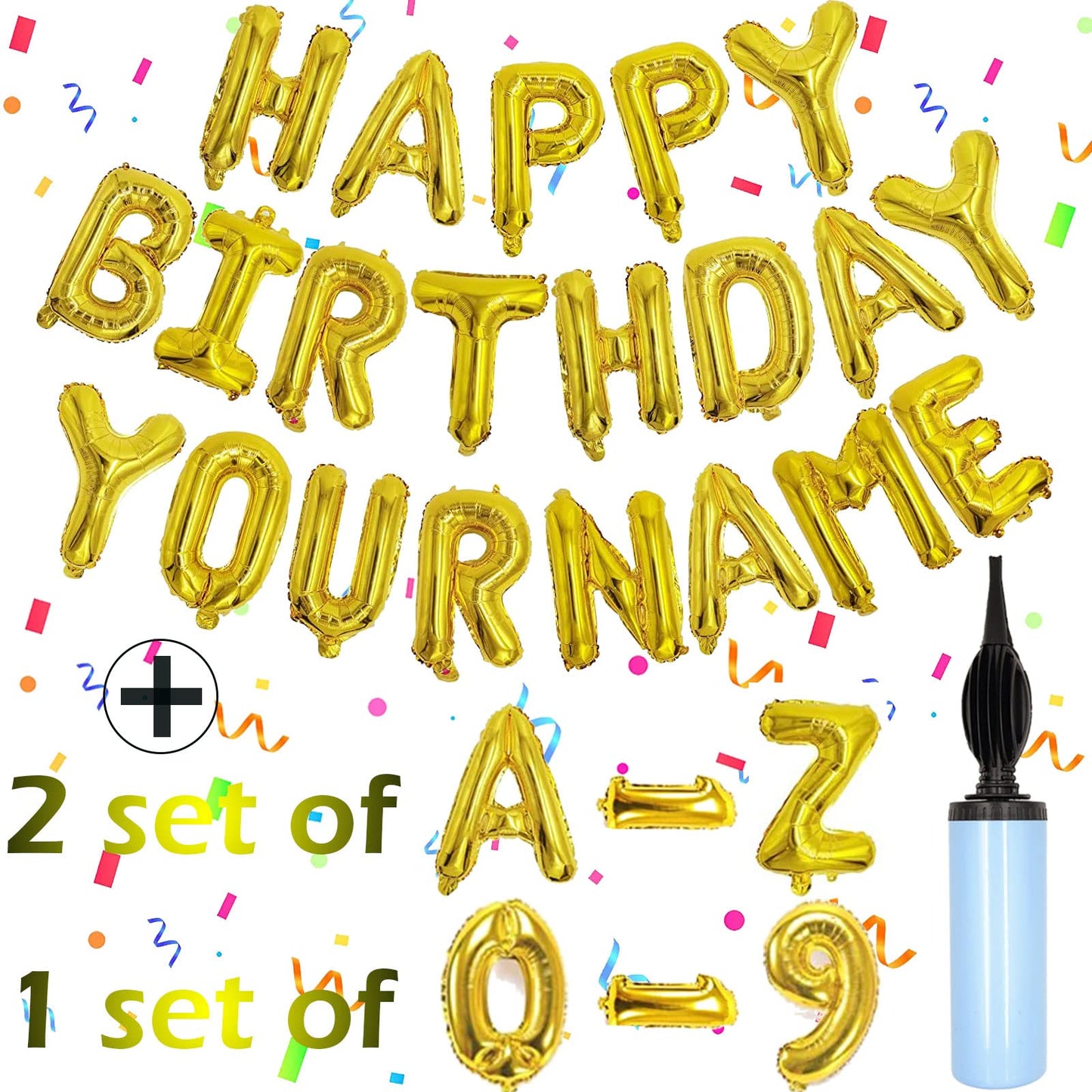 76Pcs Happy Birthday Balloon Banner, Gold Balloons Letters, Personalized 16'' Mylar Foil Birthday Decorations Includes 2 Sets A-