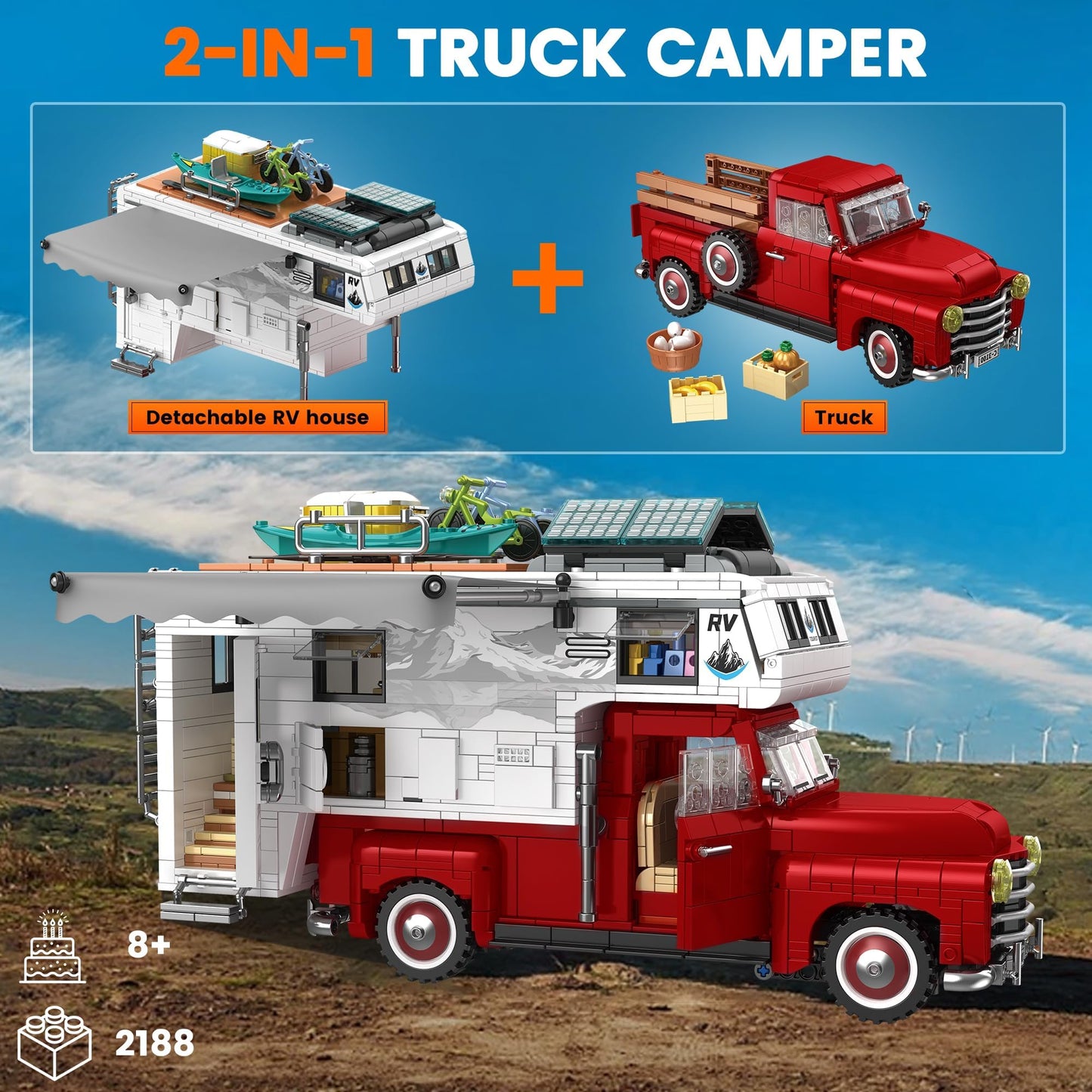 Zylvoxia Camper Van Buliding Block for Adults, 2 in 1 Include Camper Rvs and Farm Pick-up Trucks Building Block Gift for Teens a
