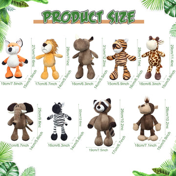 Zhanmai 18 Pieces Safari Stuffed Animals 9.9 Inch Cute Plush Jungle Toy Set Includes Tiger Lion Elephant Monkey Zebra Raccoon Rhino Giraffe Bulk For Zoo Theme Party
