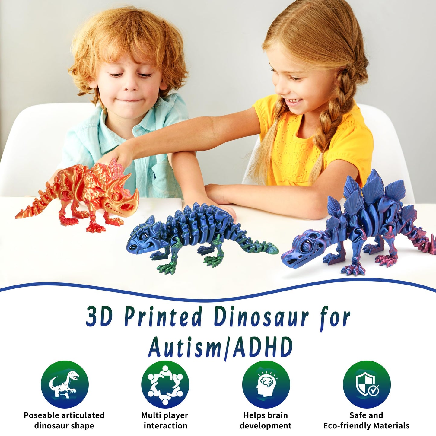 3D Printed Dinosaur  3D Printed Animals Dragon Fidget Toy mature-themed Desk  Poseable Dino Skeletons with Articulated Joints  Easter Basket Stuffers  Home Decor  Stress Relief Toy for Autism (Ankylosaurus)