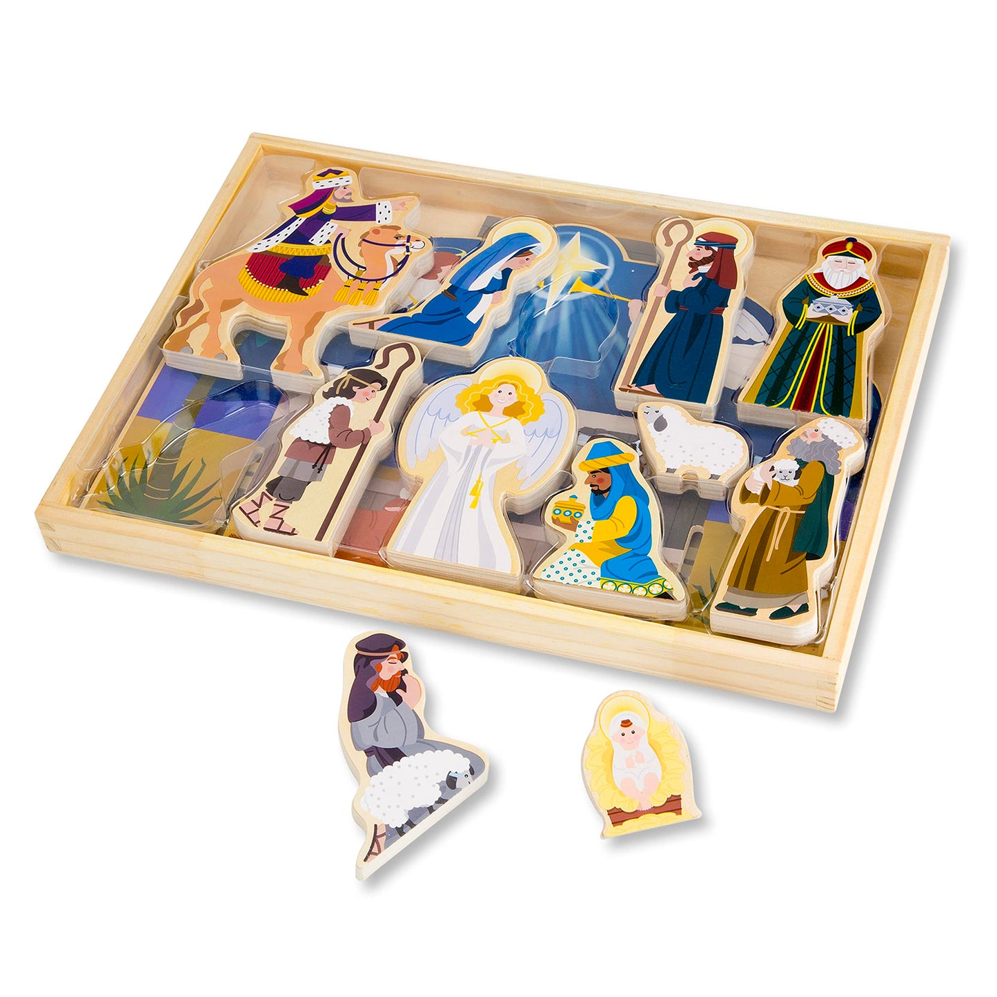 Melissa & Doug Classic Wooden Christmas Nativity Set With 4-Piece Stable and 11 Figures