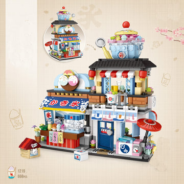 Japanese Street View Ice Drink Shop Mini Building Blocks Toys Model Set, Moc Creative Diy Simulation Architecture, 668 Pcs Mini