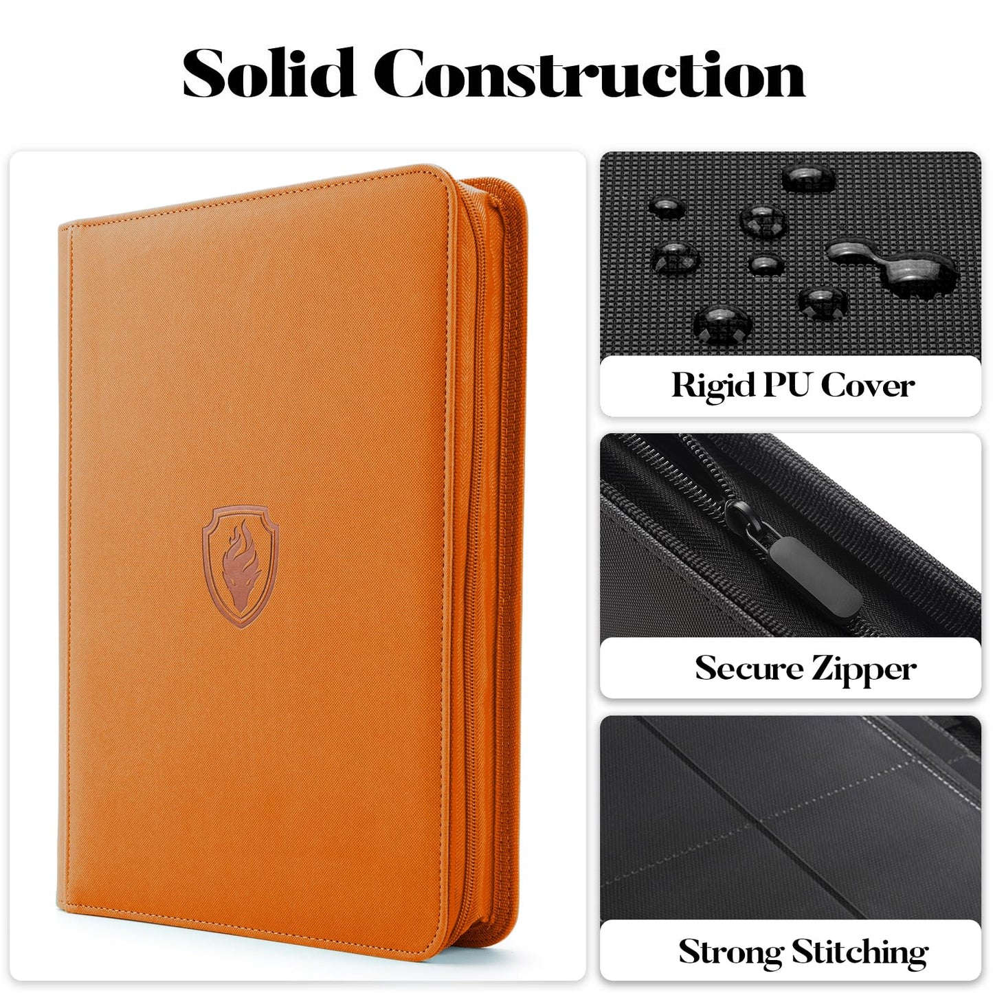 Fabmaker enhanced Zip Card Binder - 9 Pocket Trading Binder  PU Cover Zipper Collection Album  Sturdy 360 Side-Loading Folder Holder for MTG  TCG  Game Cards  Sports Cards - Orange