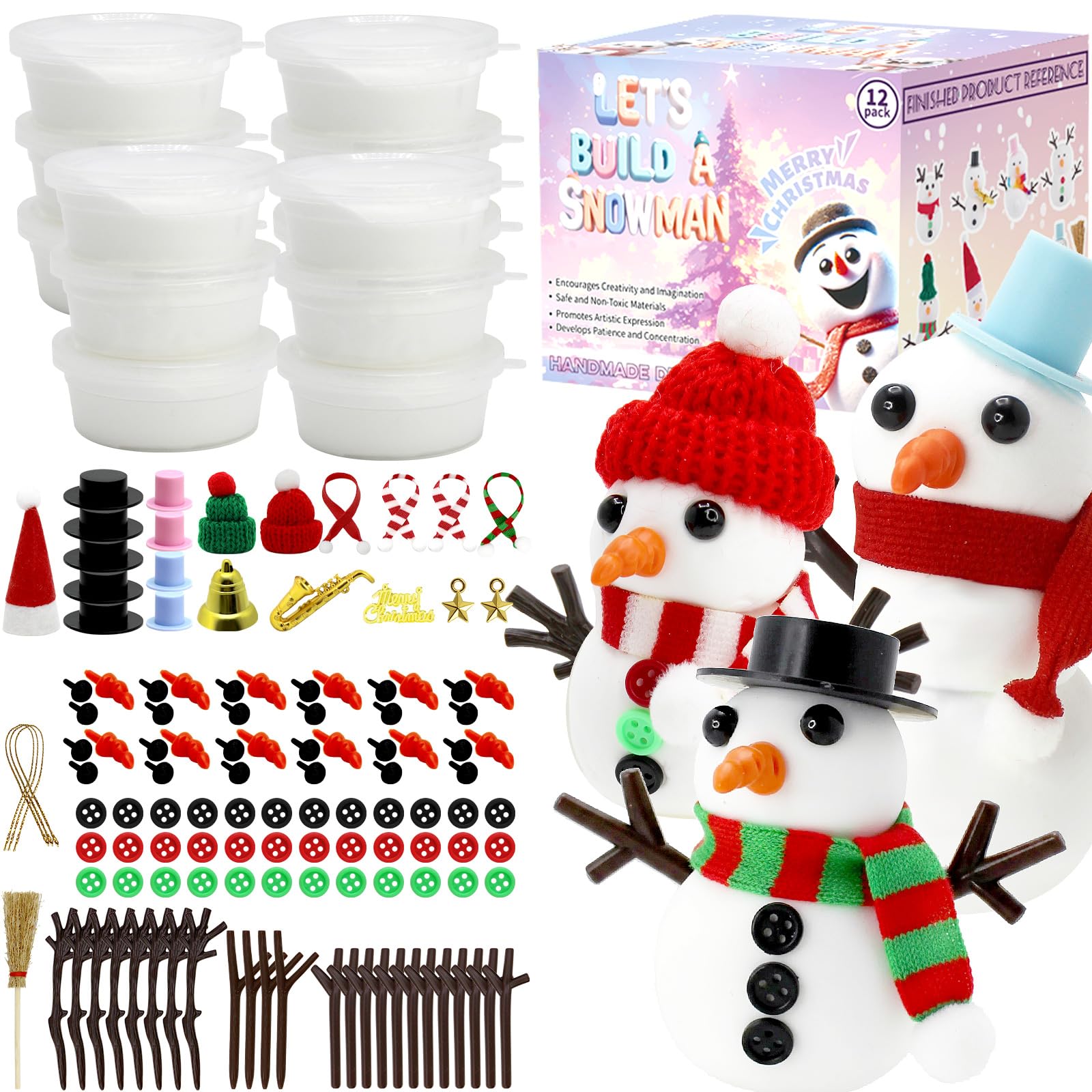 Rtisaeu 12 Pack Christmas Snowman Crafts for Kids, Build a Snowman Kit Indoor Decorations, DIY Snowman Kit Christmas Stocking St