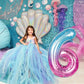 40 Inch Balloon Number 6 Blue Pink, Large Foil Mermaid 6 Balloons Number For Women, Starry Rainbow Globos De Numero 6 Helium Bal