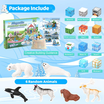 Magnetic Blocks 110Pcs With 6 Animal Toys, Mine Frozen Snow Magnet World Building Blocks Set, Toys For Boys & Girls Age 4-6,5-7,