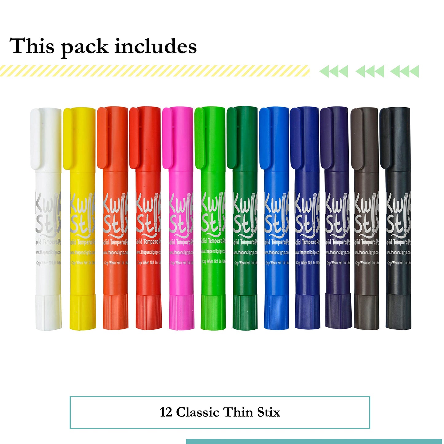 The Pencil Grip Kwik Stix Solid Tempera Paints, Thin Stix Paint Pens, Super Quick Drying, 12 Classic Colors for Children - 12 Pa