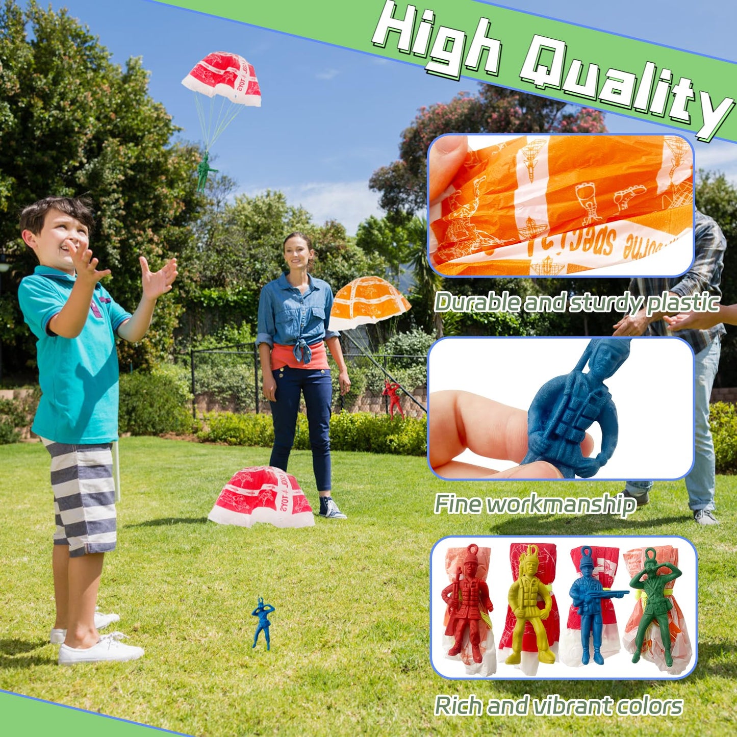 OJYUDD 50 PCS Parachute Toy Mini Paratroopers Army Parachute Flying tossing Outside Toys Tangle Free tossing Toy Parachute for Toddlers Party Favors