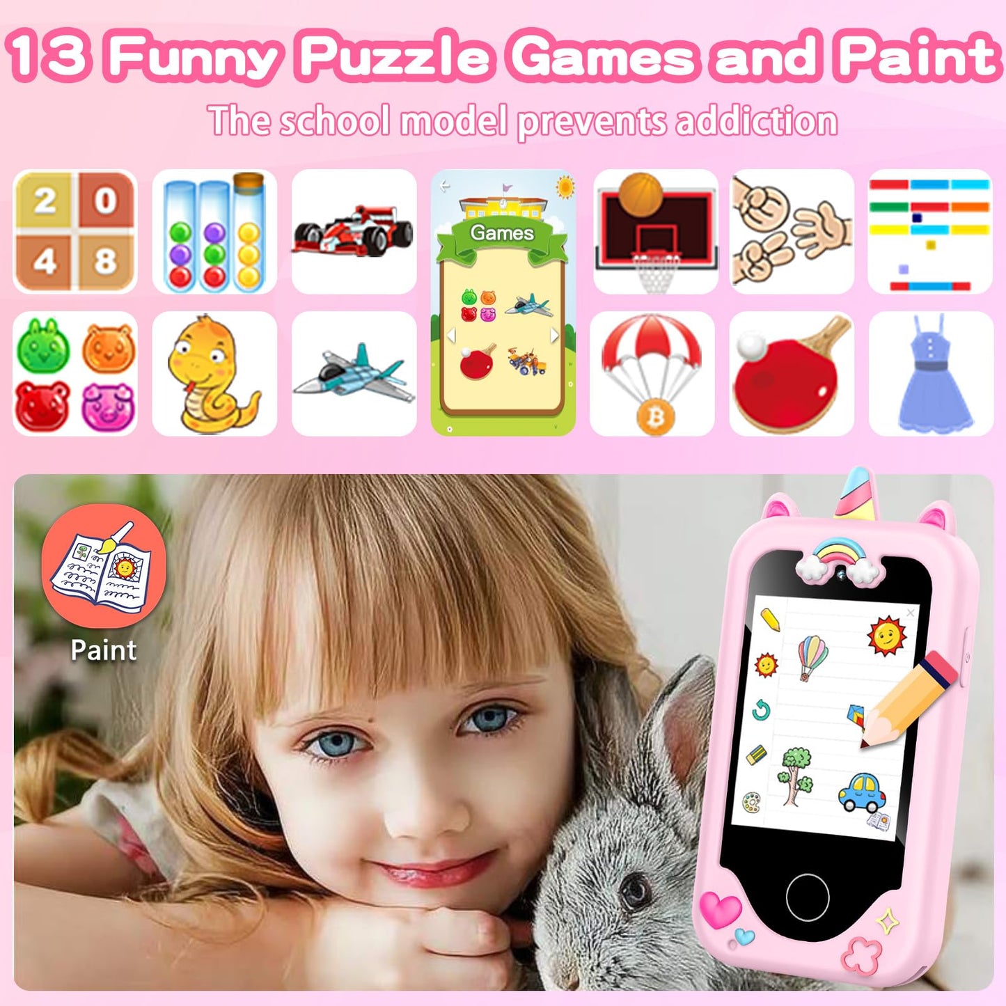 Nikuku Kids Phone for Girls, Kids Smart Phone Christmas Birthday Gifts for Girls Age 3-8, Toddler Touchscreen Pretend Play Phone