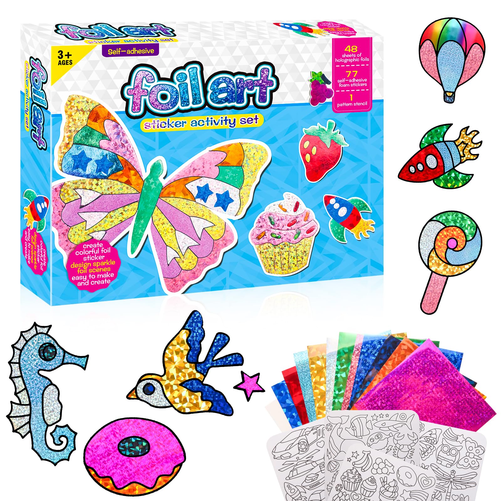 Foil Art Kit for Kids - Foil Fun Craft Kits & Supplies, No Mess Art for Kids, Foil Foam Stickers Art Craft Activity for Kids, DI