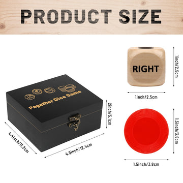 Fun Left Right Roll Dice Game Set  Include 3 1-inch Wooden Dices and 48 Pcs Chips in Black Wooden Box  Easy to Store and Carry Around for Travel