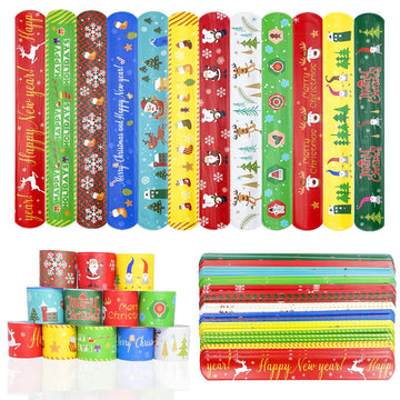 JoFAN 48 PCS Christmas Slap Bracelets Christmas Toys for Kids Boys Girls Toddlers Christmas Party Favors Stocking Stuffers Gifts
