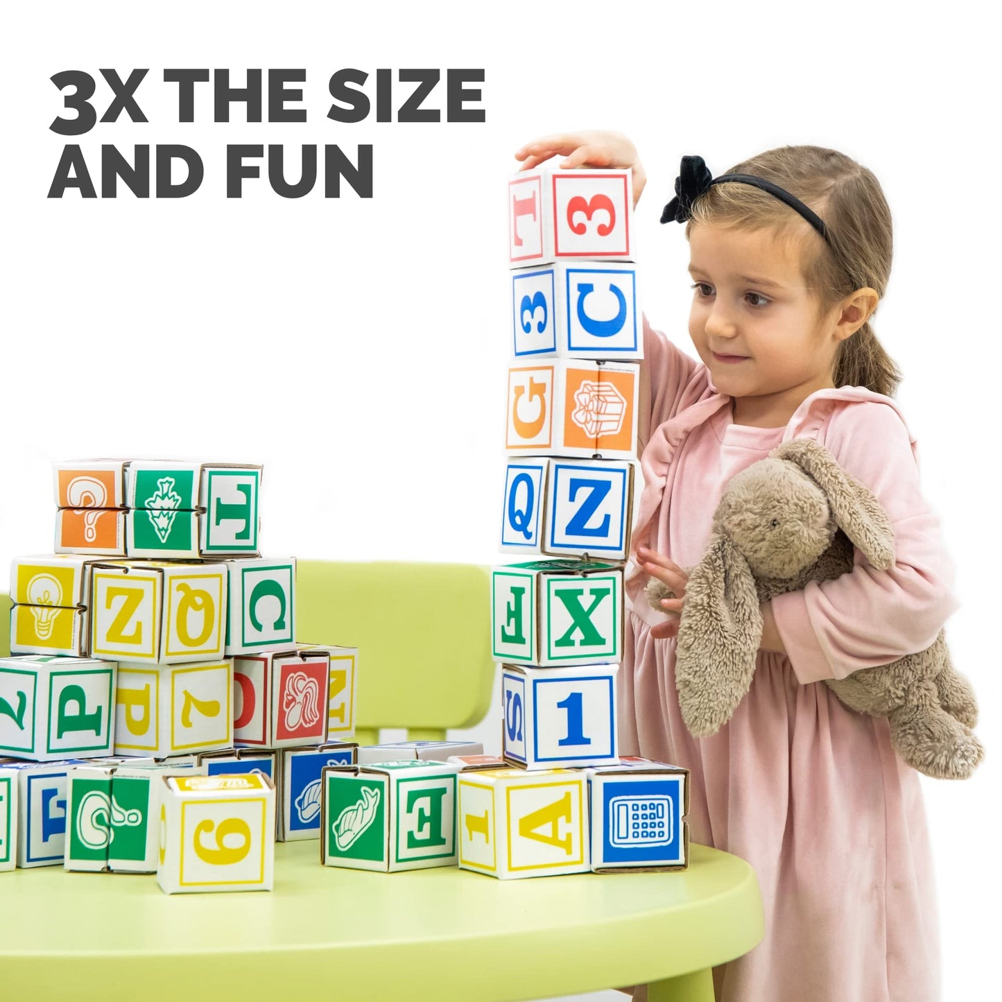 Bankers Box at Play Cardboard ABC/123 Building Learning Blocks  50 Pack  Larger 3x 3 Montessori Toy Blocks for Kids and Families