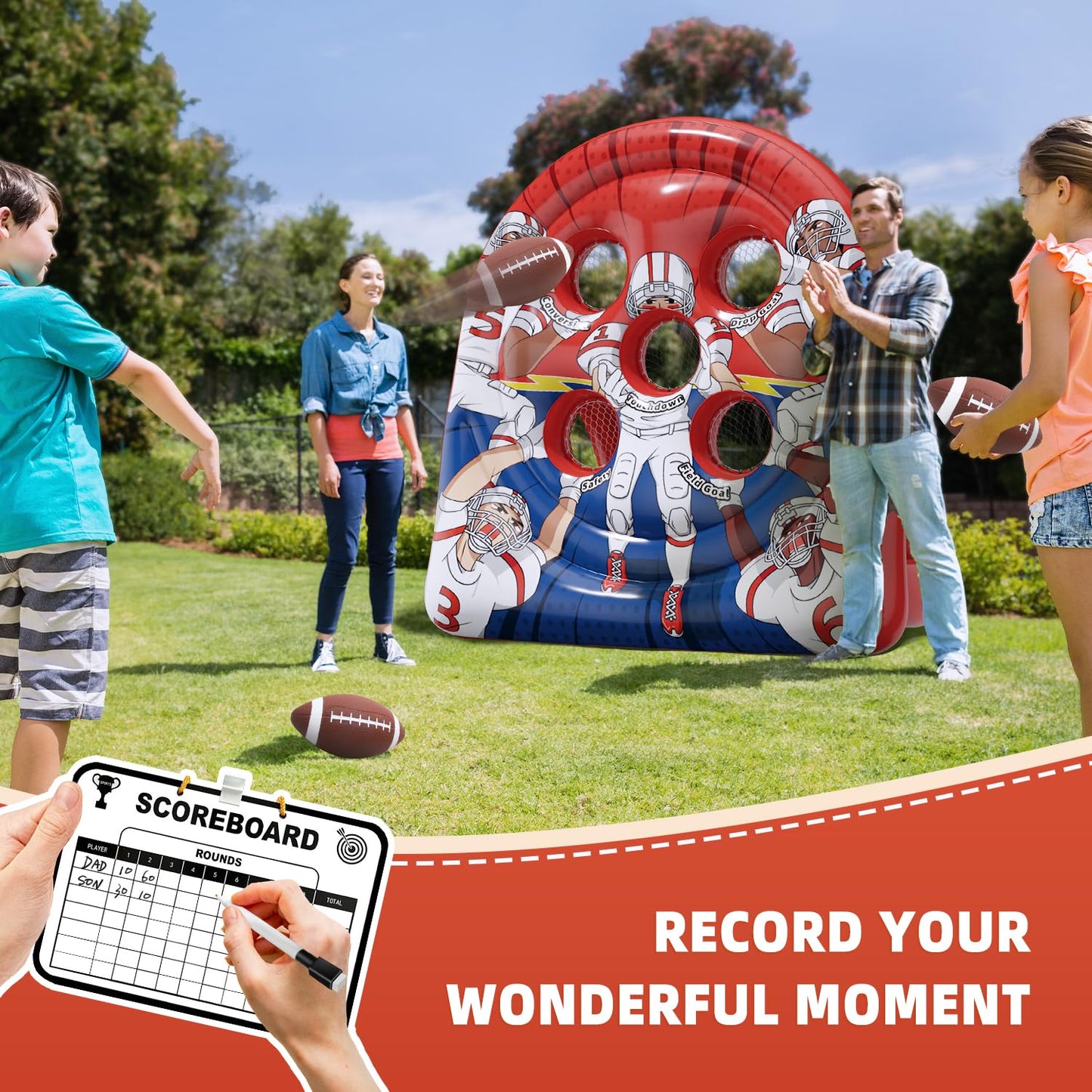 Football Target Toss Game - Inflatable Football tossing Target Toy for Kids Carnival Games Party