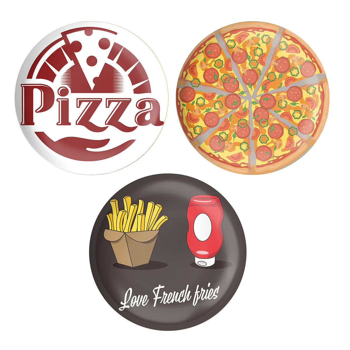 dhcrafts Pin Badge Multicolor Food Pizza & French Glossy Finish Design Pack of 3 (58 cm)
