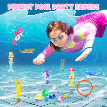 Huuidy Pool Diving Toys For Kids 4-12 Set, Mermaid Toys Dive Toy For Toddlers With Storage Bag, Diving Rings Gems For Pool Games