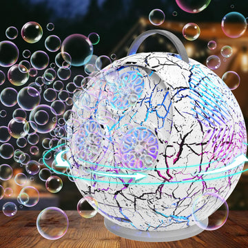 Bubble Machine for Kids Toddlers 45/360 Automatic Rotation Spherical Bubble Maker Toy with RGB Light Rechargeable Type-C Charge Bubble Blower Outdoor Wedding Party Birthday Gifts (White )