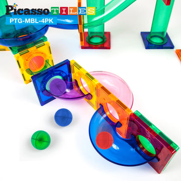 Picassotiles 4Pc Marbles For Magnetic Block Tiles Marble Run Race Track Magnet Building Tile Blocks Racetrack Maze Construction
