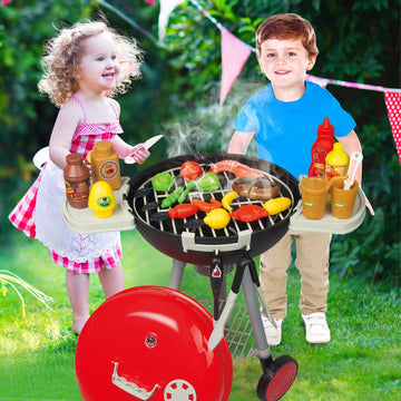 79Pcs Bbq Grill Set For Kids - Kitchen Playset With Realistic Spray, Light & Sound - Interactive Toddler Toy For Boys Girls - Ch