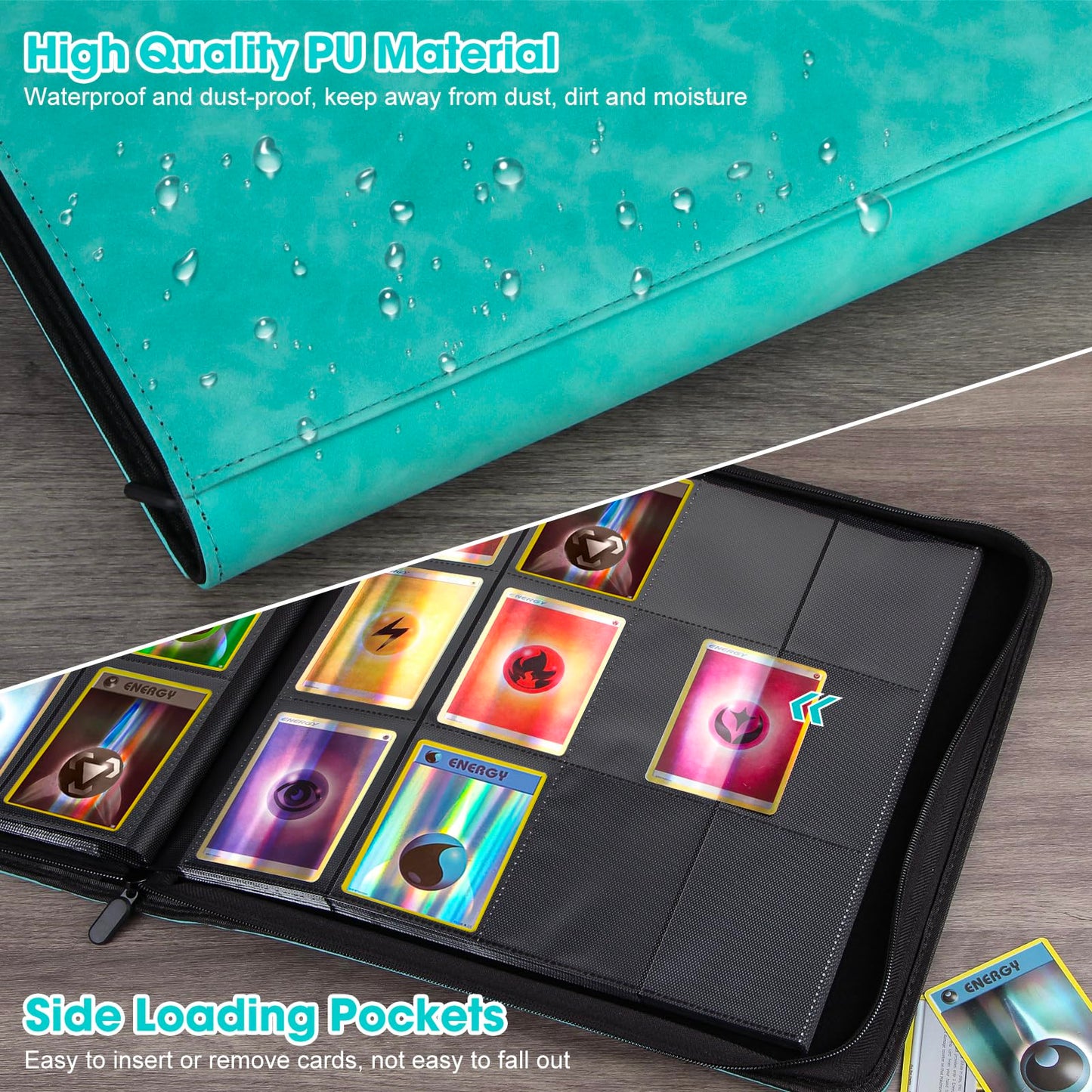 Old Canal Trading Card Binder  12 Pocket Card Album Folder Hold Up to 720 Cards  enhanced and Durable Zipper Binder  Cards Holder Album for MTG  TCG  Baseball Cards  Football Cards (Tiffany Blue)