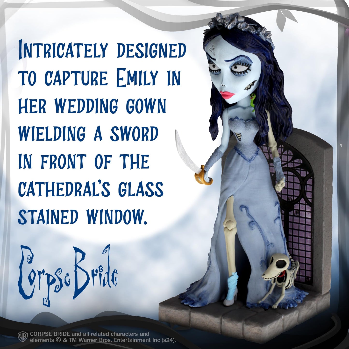 Royal Bobbles Emily The Corpse Bride with decorative replica blade  Maggot and Scraps - 7.5 Inches Tall - Collectible Bobblehead Statue