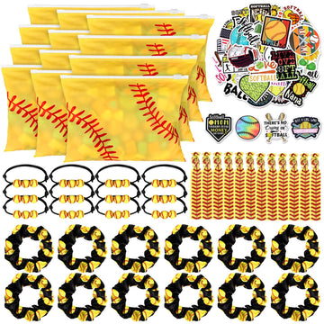 Yeyeplum 98 Pcs Softball Party Favors Include Softball Goodie Makeup Bags Bracelet Hair Bands Hair Ties Sticker for Sports Team 