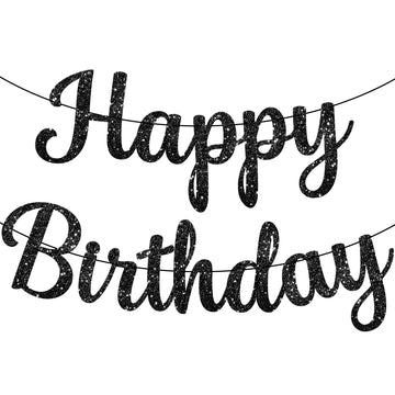 Katchon, Cursive Glitter Black Happy Birthday Banner - Pre-Strung, 10 Feet, No Diy | Black Birthday Party Decorations | Black Happy Birthday Sign Girls, Black Happy Birthday Decorations For Women