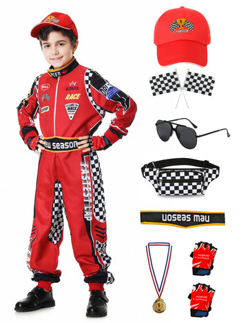 Aicoaub Race Car Driver Costume Boys Racer Jumpsuit Kids Disfraz De Carro Para Nio With Sunglasses For Toddler Halloween