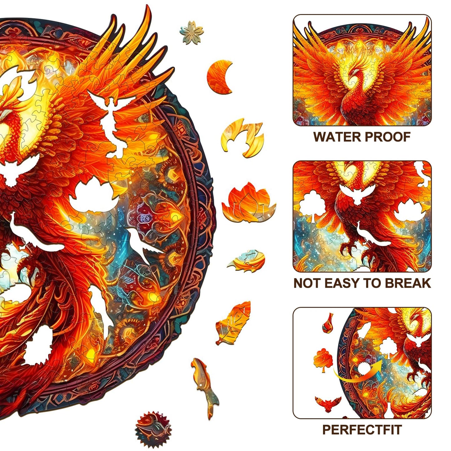 KAAYEE Wooden Jigsaw Puzzles-Wooden Puzzle mature-themed Unique Shape Advanced Phoenix Wooden Jigsaw Puzzle for mature-themed  Family Puzzles 21.6 * 20in 680pcs