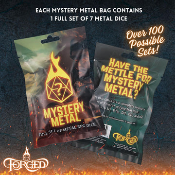 Forged Dice Co. Mystery Dice Bag DND Dice Set Blind Surprise Bag - Contains 1 Complete Set of 7 Metal Dice D4, D6, D8, D10, D12,