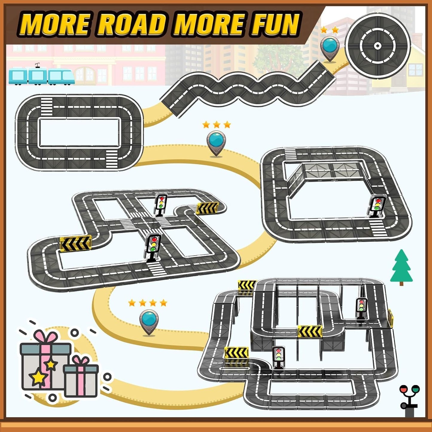 Igivi Magnetic Tiles Road Expansion Pack, Stem Magnet Building Blocks For Toddler Kids Toys, Montessori Educational Toys For 3+ Year Old Boys & Girls, Creative Easter Toy Gifts