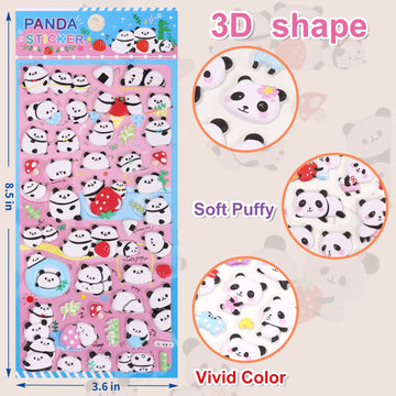 Shangrla Cute Puffy Panda Stickers For Kids Girls Kawaii 3D Tiny Pandas Squishies Stickers For Phone Case Stationery, Small Panda Gifts Party Favor Stuff For Party Supplies,4 Sheets.