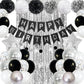 Black And Silver Birthday Party Decorations, Black White Silver Balloons Birthday Decoration Black Happy Bithday Banner Star Foi