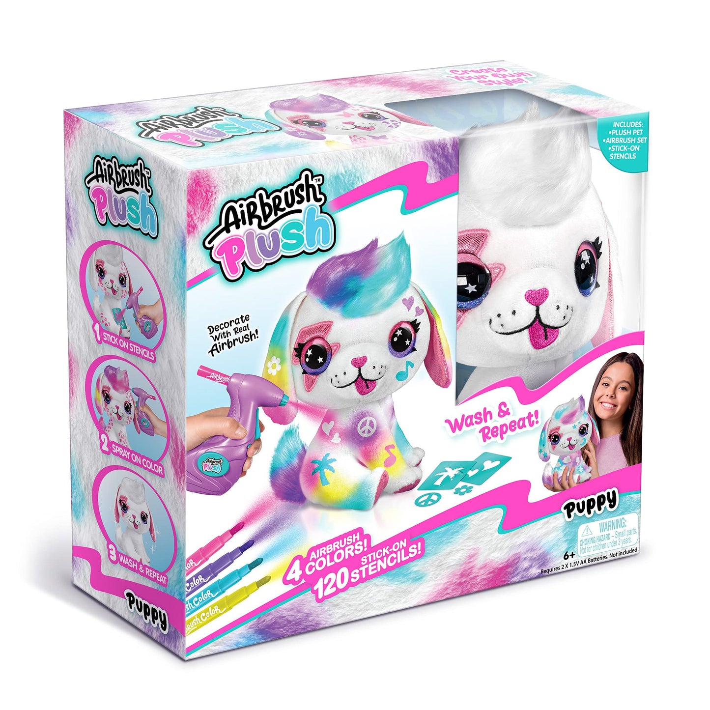 Canal Toys Personalized Airbrush Plush Large Puppy, Multi, Customizable with Markers & Stencils, Ages 6+
