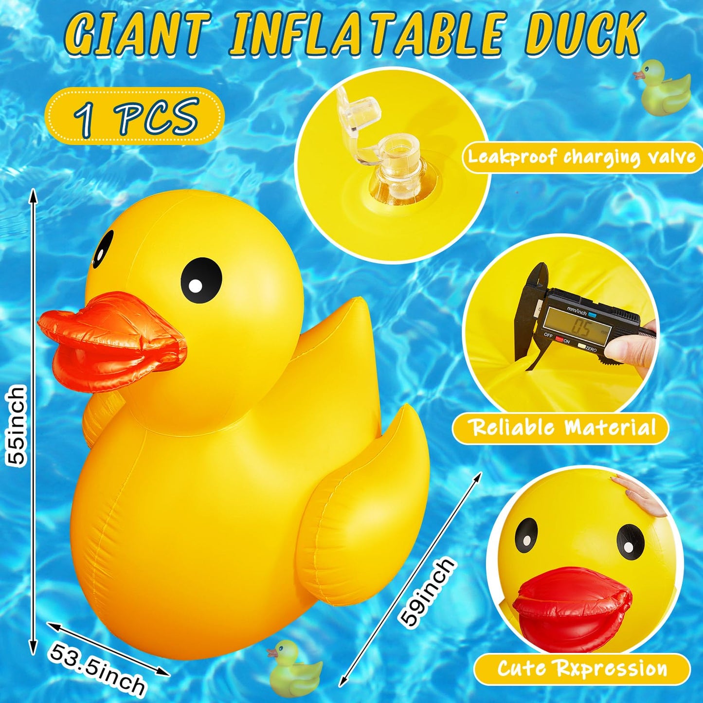 Hungdao Giant Inflatable Duck Pool Float - 5 Ft Yellow PVC Rubber Duck for Summer Beach & Pool Parties