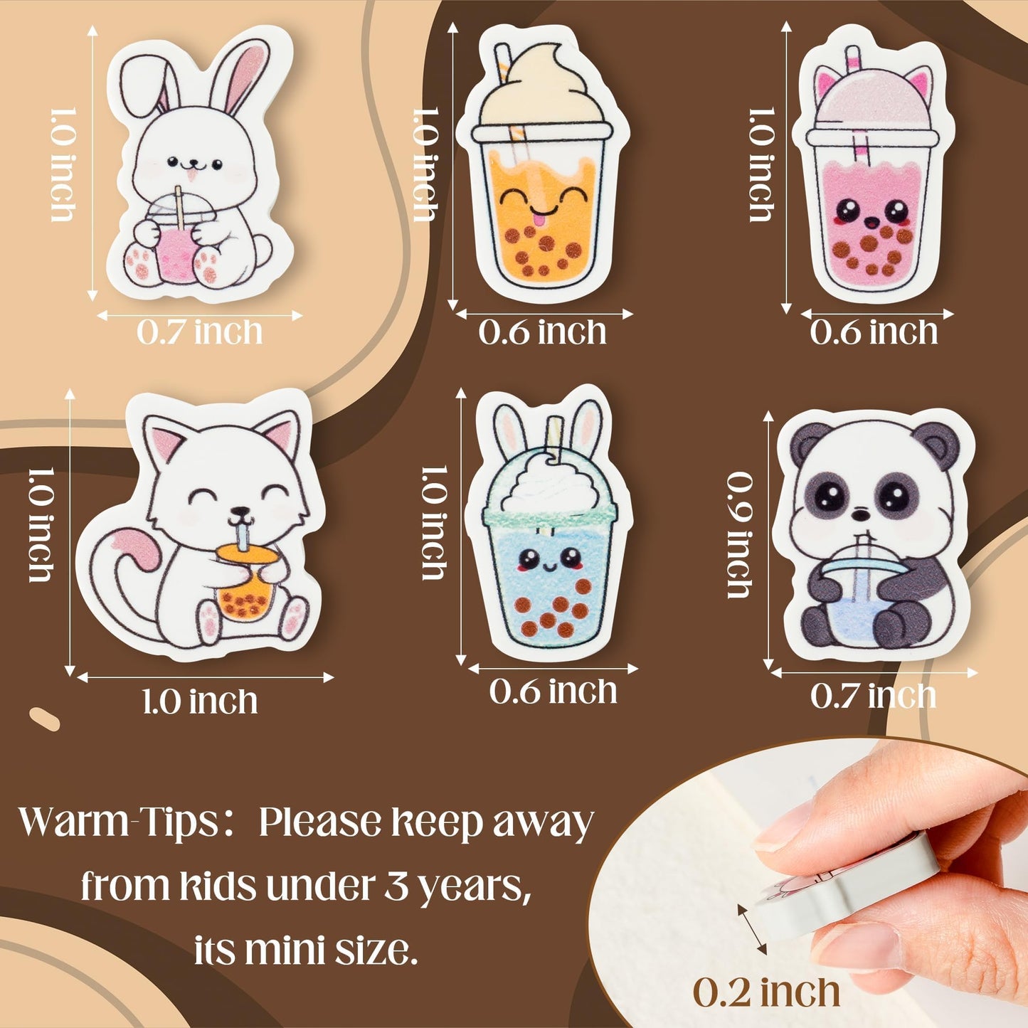BZaber Bubble Tea Mini Eraser for Kids Bulk Christmas Winter Gifts 60Pcs Cute Kawaii Panda Rabbit Cat Boba Cup Pencils Erasers 3