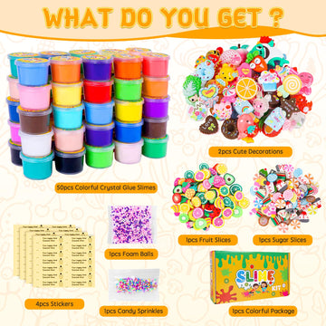50 Pack Mini Butter Slime Kit, Scented Slime For Girls And Boys, Soft & Non-Sticky Cotten Candy Fruit Slime Party Favor Gifts, D