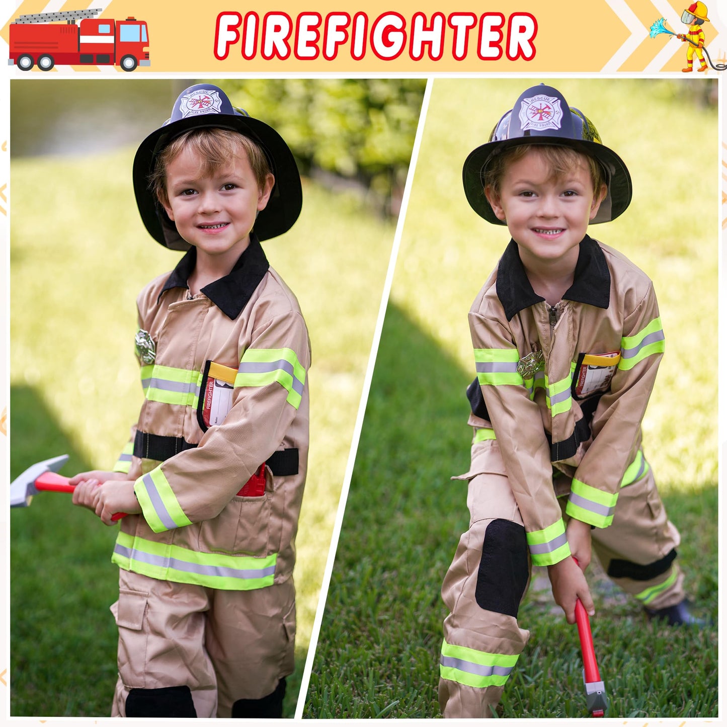 Giftinbox Firefighter Costume For Boys,Fireman Costume For Boys With Accessories Toddler Halloween Costumes For Kids 3-12…