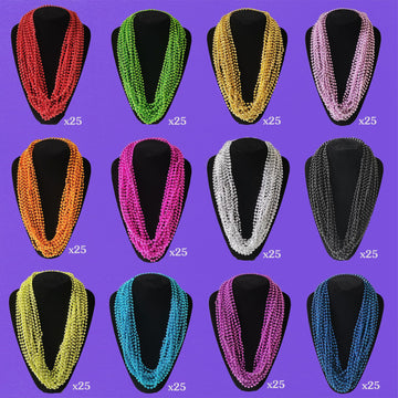 Becfupo 300 Pack 31.5 Inch 7mm Mardi Gras Beaded Necklaces, 12 Colors Mardi Gras Necklaces For Mardi Gras Festival Decoration, P