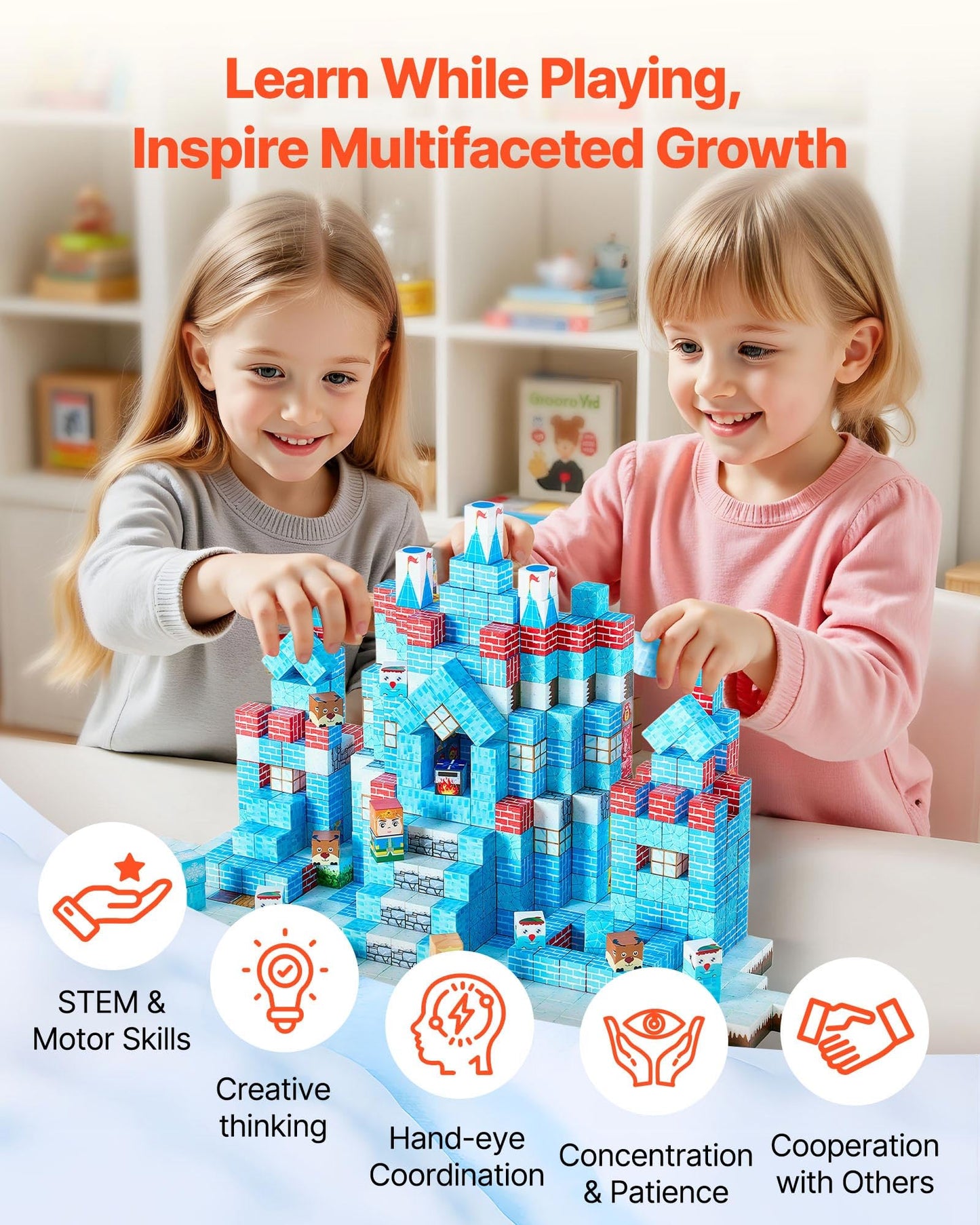VEVOR Magnetic Blocks, 150 PCS Glacier Castle Set, Magnetic Building Cubes for Kids, STEM Montessori Sensory Toys for Christmas