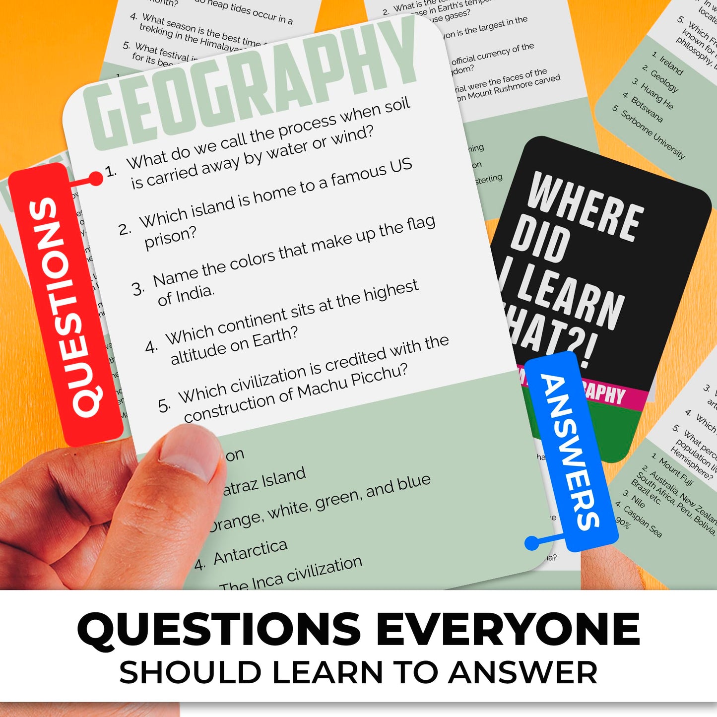 QUOKKA Trivia Card Game with 500 Questions in Geography - Trivia Games for mature-themeds  Teens  and Families - Trivia Cards with Answers - Great Board Games Trivia for Family Party and Game Night
