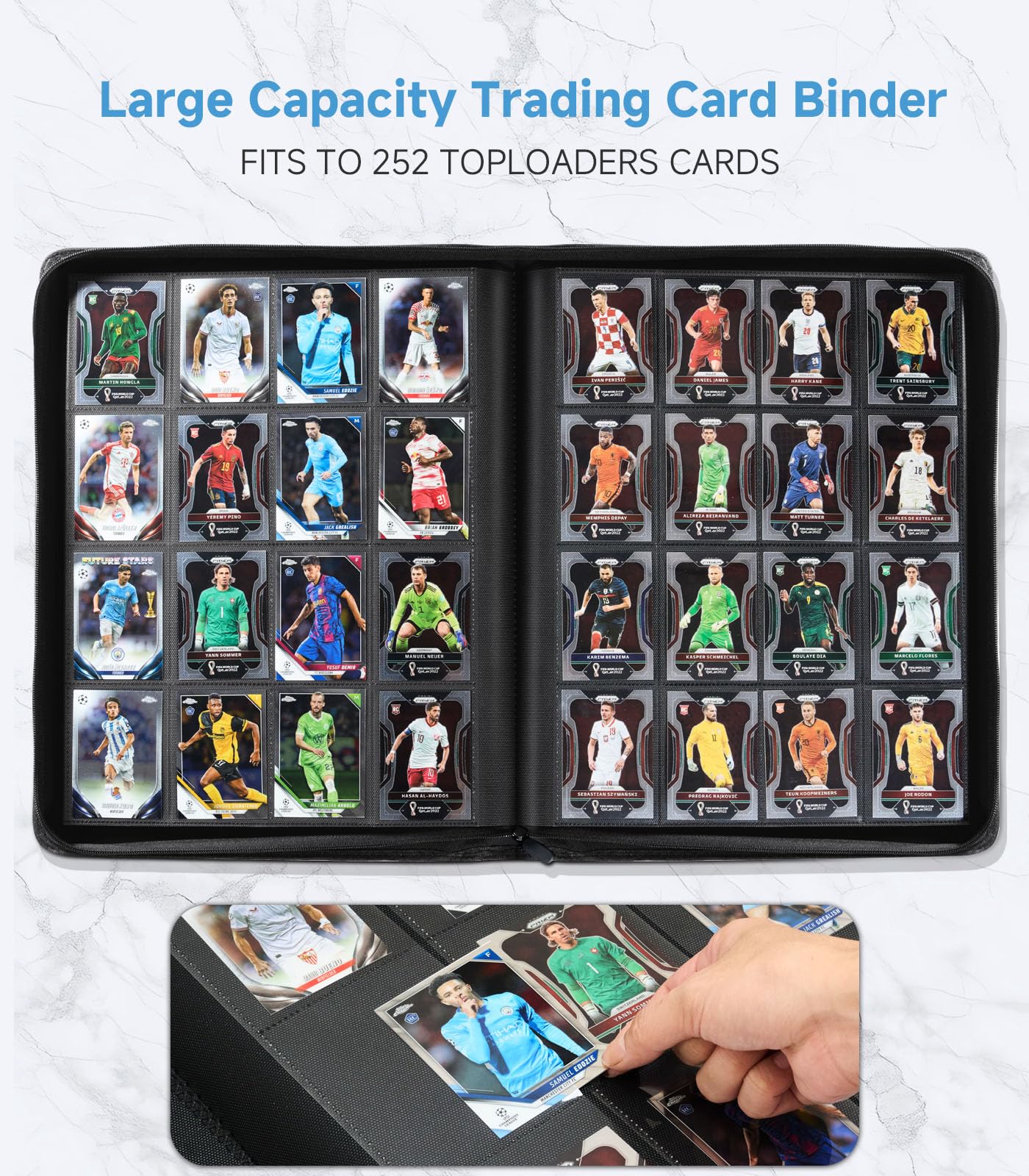 16-Pocket Trading Card Binder Holds 1024 Cards - enhanced PU Leather Album  Ringless Side LoadingTrading Card Album Sturdy 3x4 Card Holder for MTG  TCG  YuGiOh  Game Cards & Sports Cards (Black)
