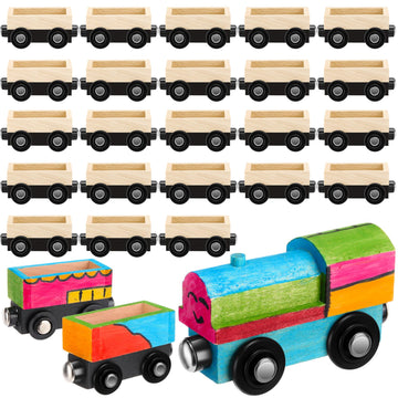 Lenwen 26 Pcs Unpainted Magnetic Wooden Trains Cars Unfinished Party Favors Wood Train Set For Birthday Party Train Theme Supplies Paint Project Craft Diy Decorations(Load Style)